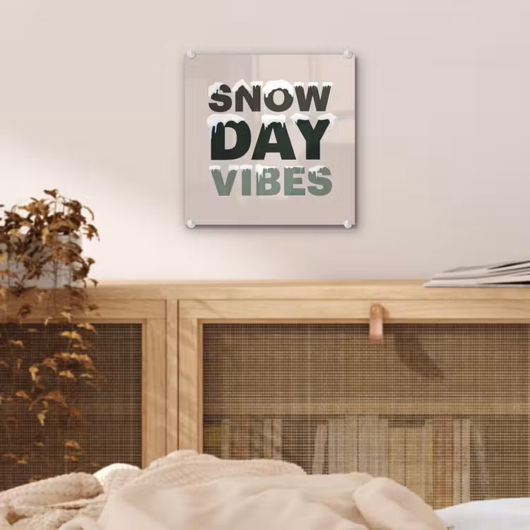 Glas schilderij - Sneeuw - Tekst - Kerst - Beige — 5