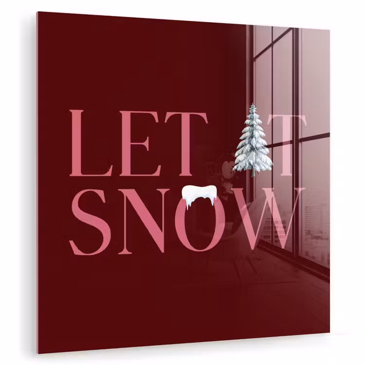 Glas schilderij - Tekst - Kerst - Sneeuw - Roze