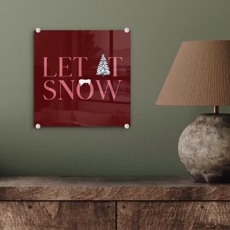 Glas schilderij - Tekst - Kerst - Sneeuw - Roze — 4