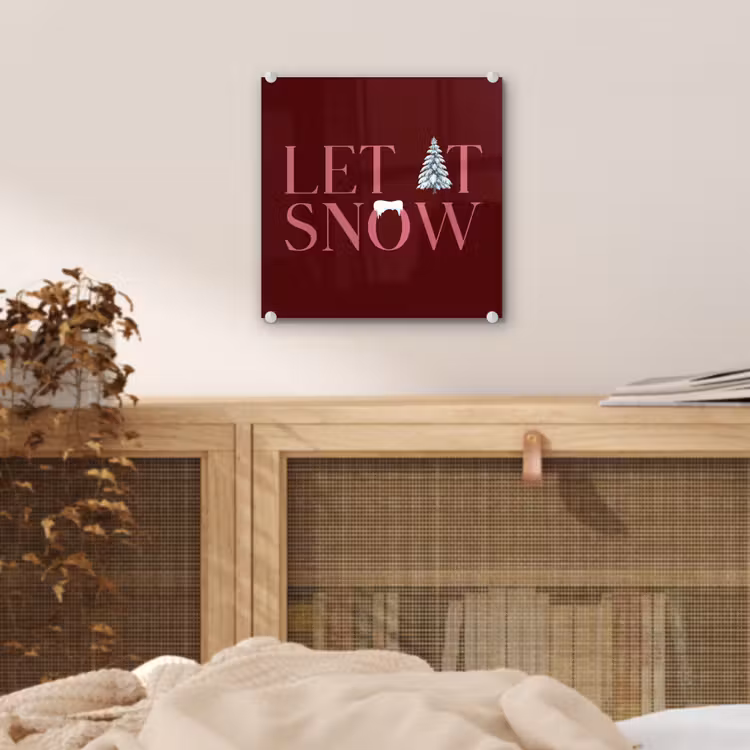 Glas schilderij - Tekst - Kerst - Sneeuw - Roze — 5