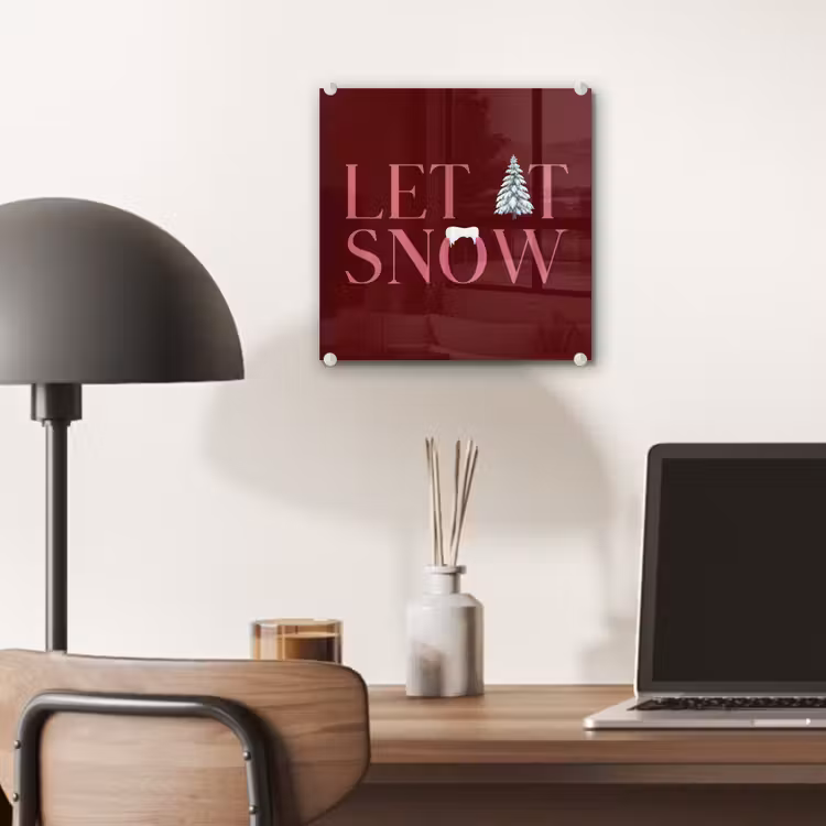 Glas schilderij - Tekst - Kerst - Sneeuw - Roze — 7