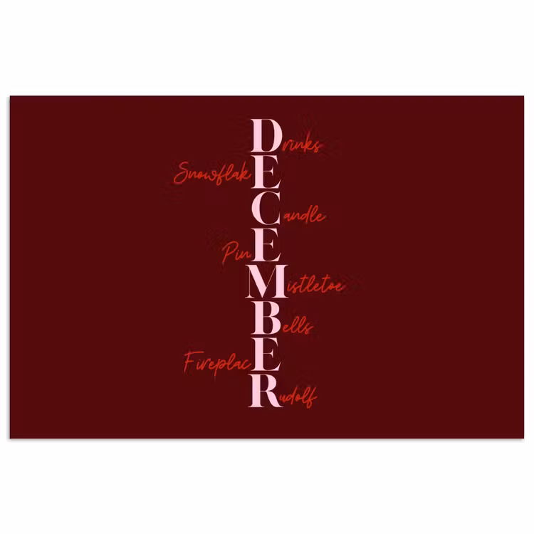 Poster - December - Tekst - Kerst - Burgundy