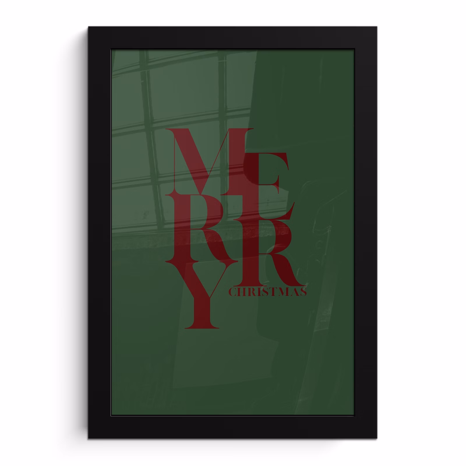 Poster met lijst - Merry - Tekst - Groen - Kerst — 1