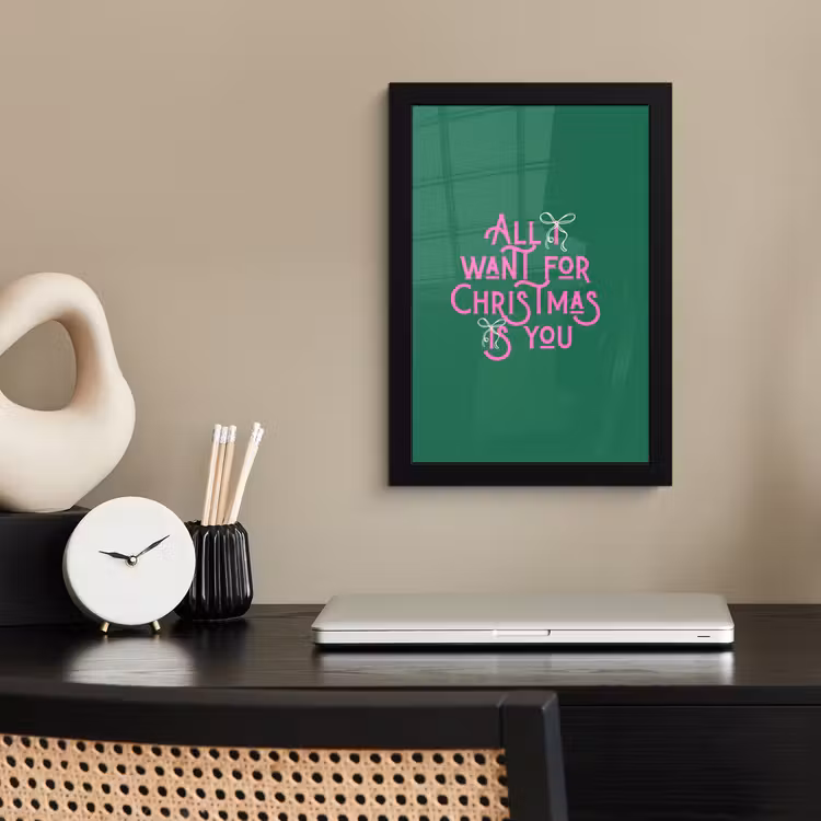 Poster met lijst - Kerst - Tekst - Roze - Groen — 2