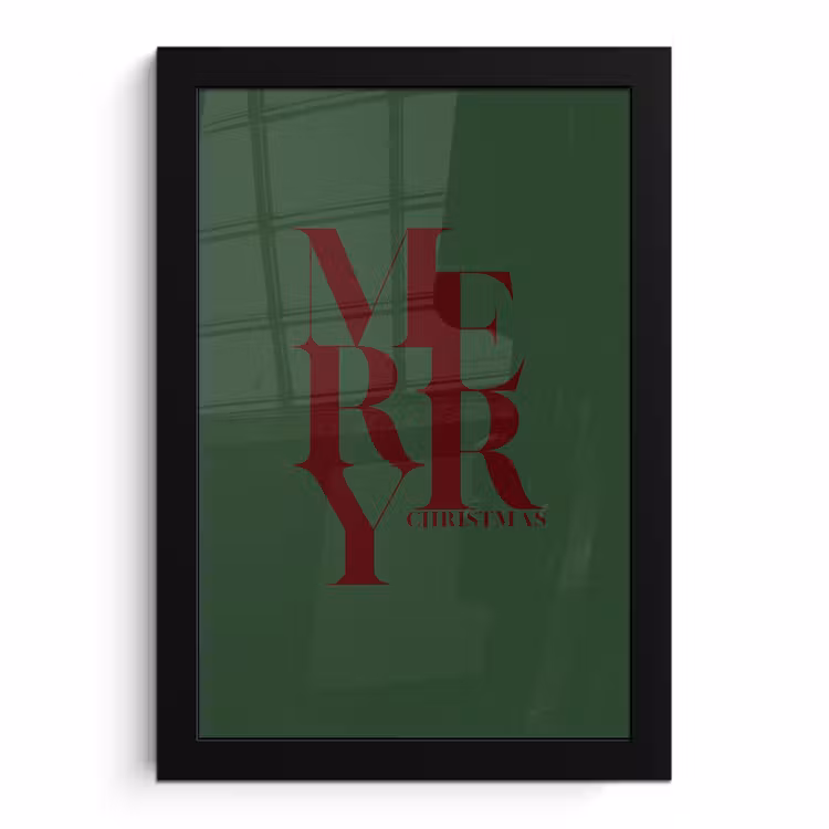 Poster met lijst - Merry - Tekst - Groen - Kerst