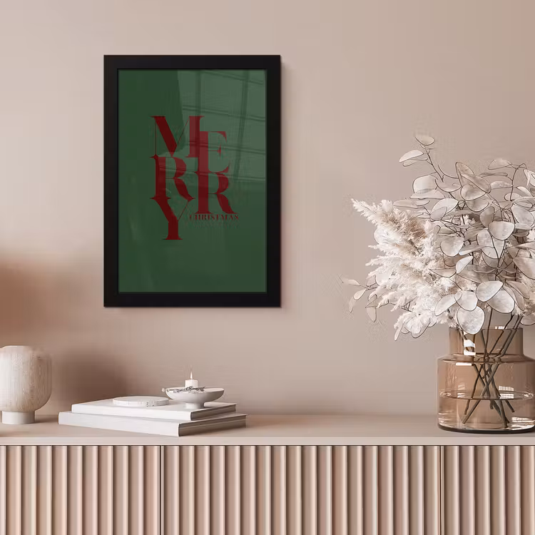 Poster met lijst - Merry - Tekst - Groen - Kerst — 5