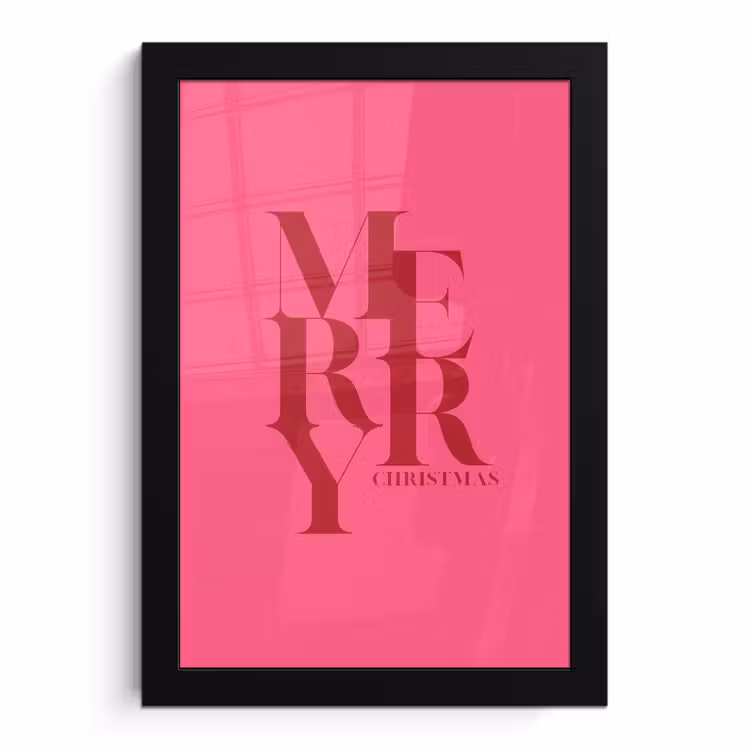 Poster met lijst - Merry - Tekst - Kerst - Roze — 1
