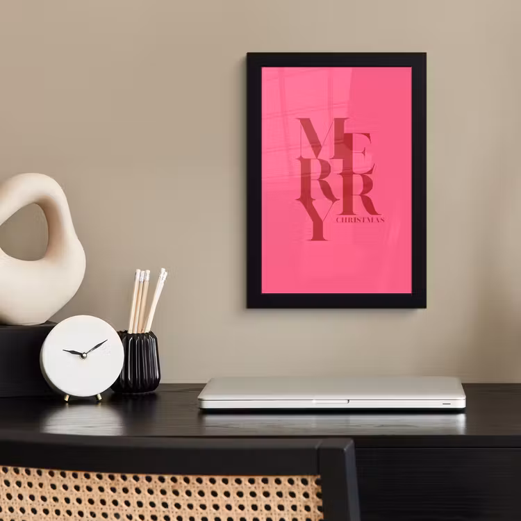 Poster met lijst - Merry - Tekst - Kerst - Roze — 2