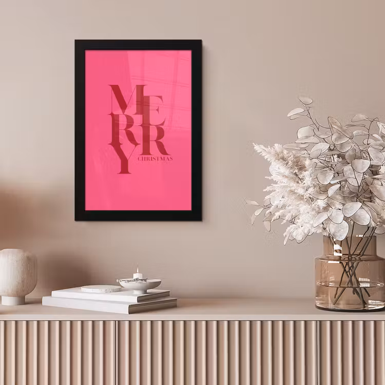Poster met lijst - Merry - Tekst - Kerst - Roze — 5