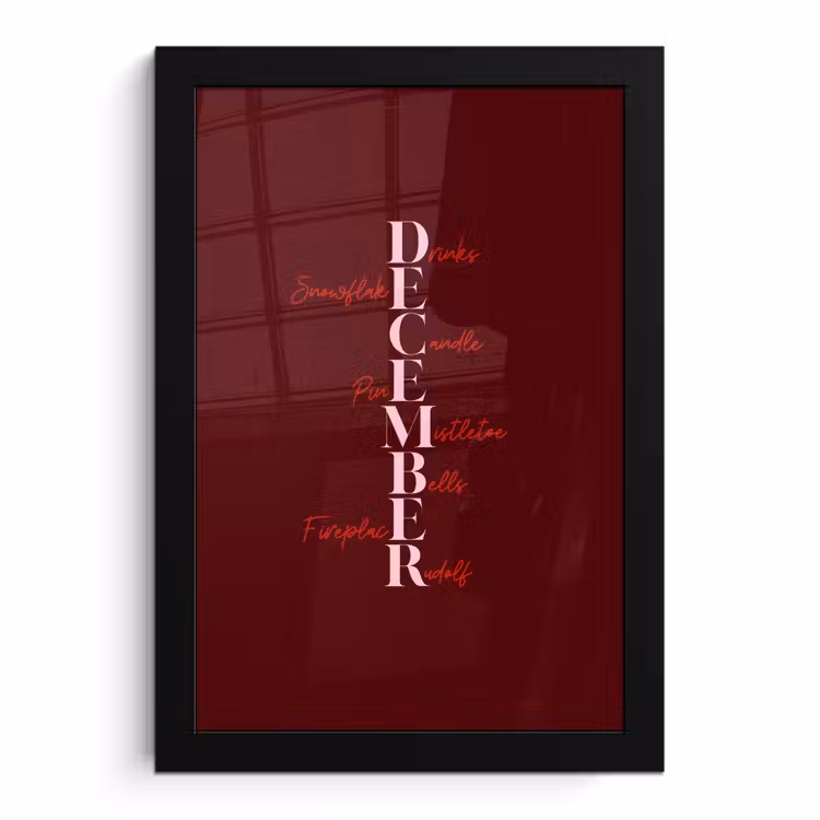 Poster met lijst - December - Tekst - Kerst - Burgundy — 1