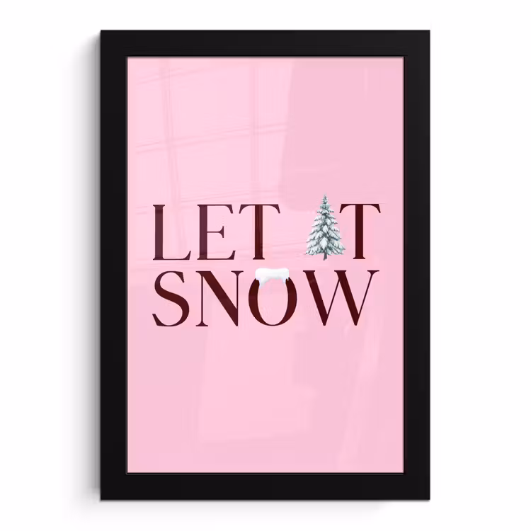 Poster met lijst - Kerst - Tekst - Sneeuw - Roze