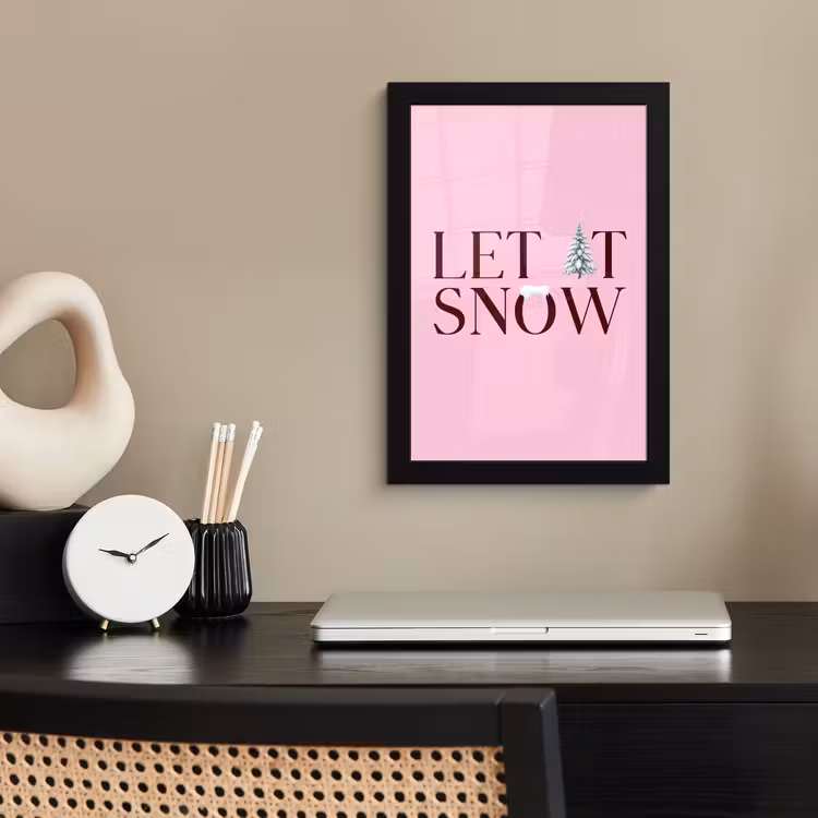 Poster met lijst - Kerst - Tekst - Sneeuw - Roze — 2