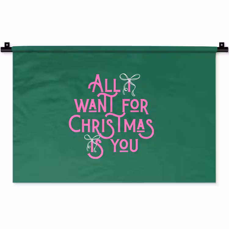 Wandkleed - Kerst - Tekst - Roze - Groen