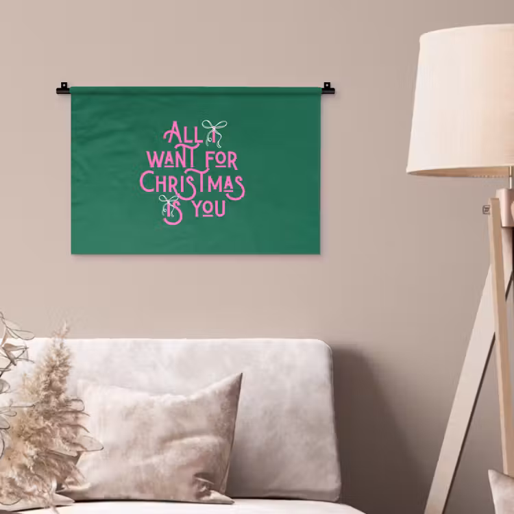 Wandkleed - Kerst - Tekst - Roze - Groen — 2