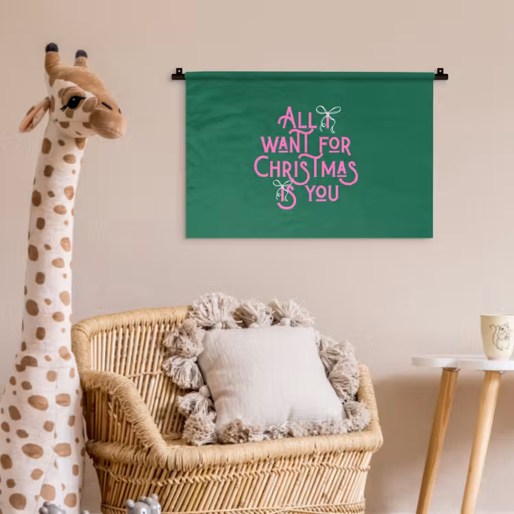 Wandkleed - Kerst - Tekst - Roze - Groen — 5