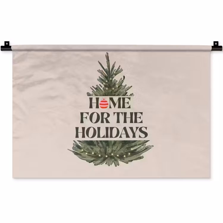 Wandkleed - Kerst - Tekst - Kerstboom - Beige