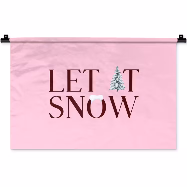 Wandkleed - Kerst - Tekst - Sneeuw - Roze