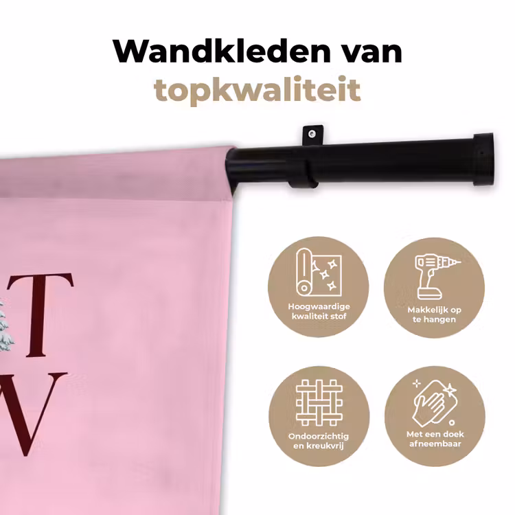 Wandkleed - Kerst - Tekst - Sneeuw - Roze — 3