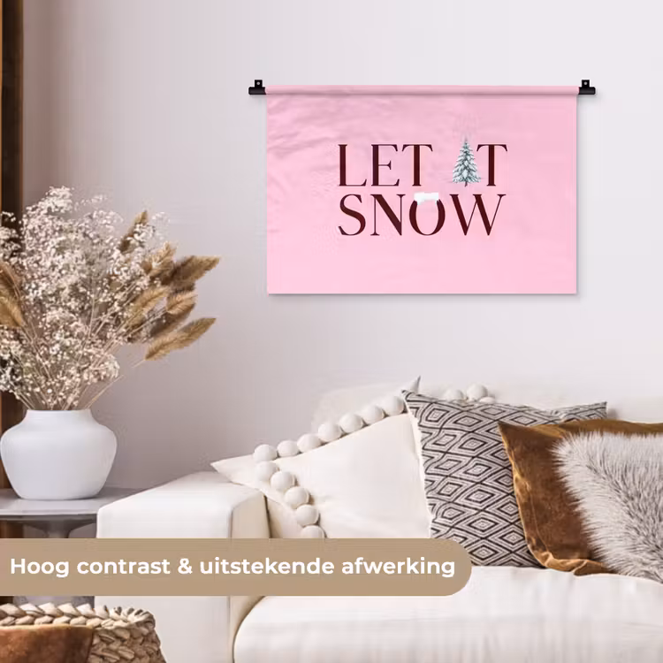 Wandkleed - Kerst - Tekst - Sneeuw - Roze — 4