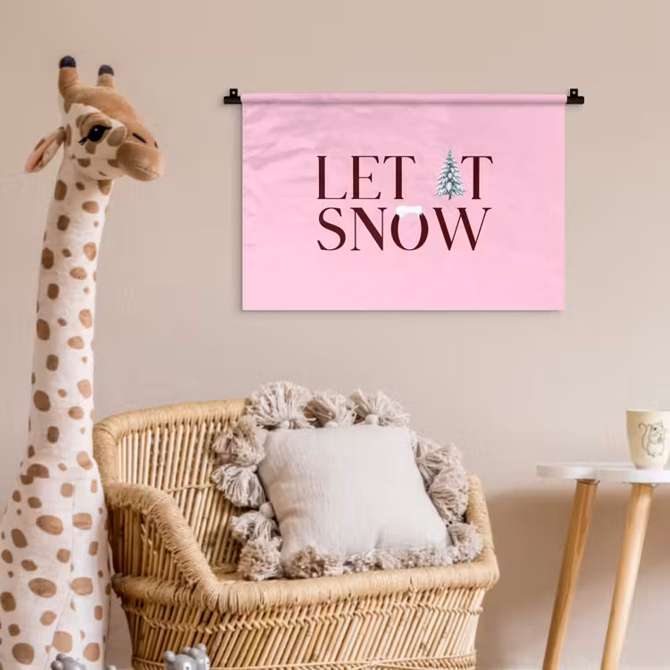 Wandkleed - Kerst - Tekst - Sneeuw - Roze — 5