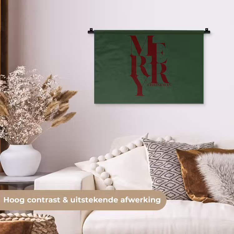 Wandkleed - Merry - Tekst - Groen - Kerst — 4