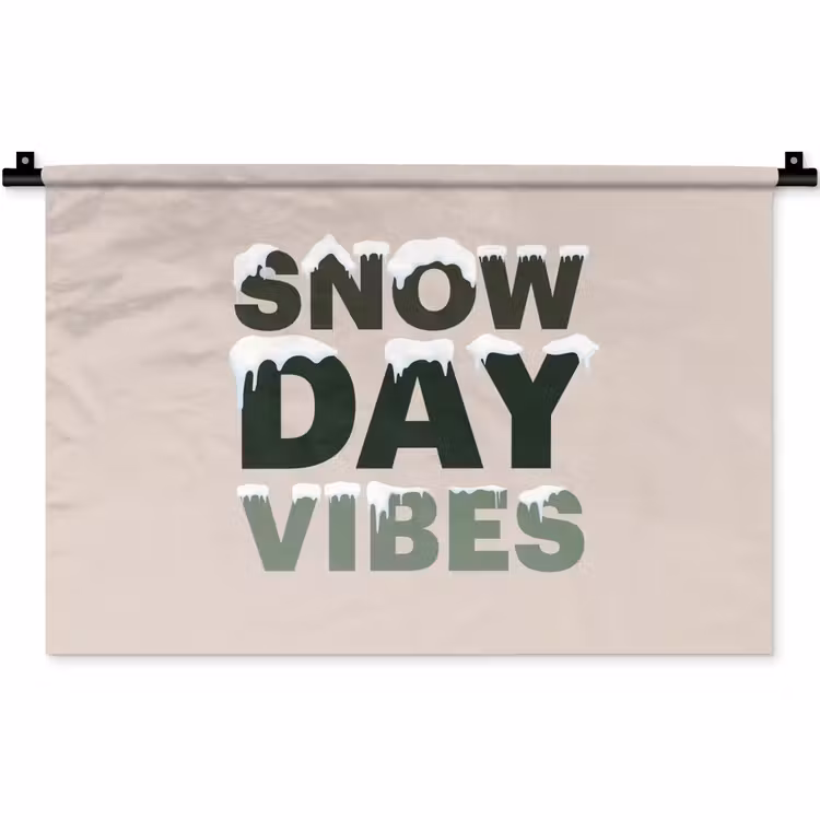 Wandkleed - Sneeuw - Tekst - Kerst - Beige — 1