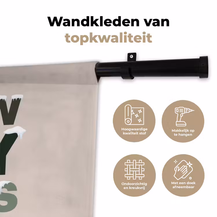 Wandkleed - Sneeuw - Tekst - Kerst - Beige — 3