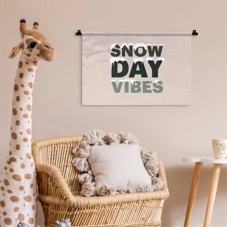 Wandkleed - Sneeuw - Tekst - Kerst - Beige — 5