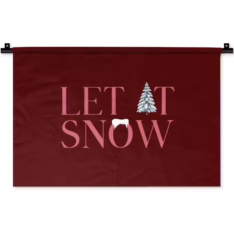 Wandkleed - Tekst - Kerst - Sneeuw - Roze