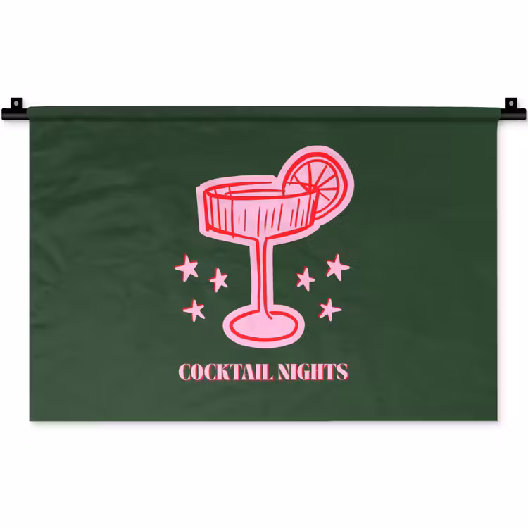 Wandkleed - Cocktail - Kerst - Roze - Groen
