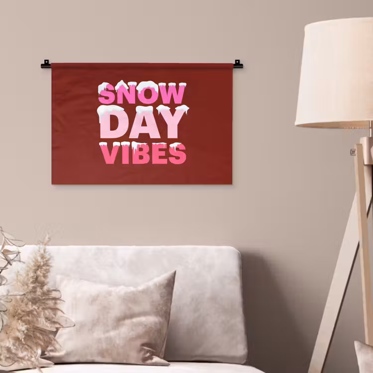 Wandkleed - Kerst - Tekst - Sneeuw - Rood - Roze — 2