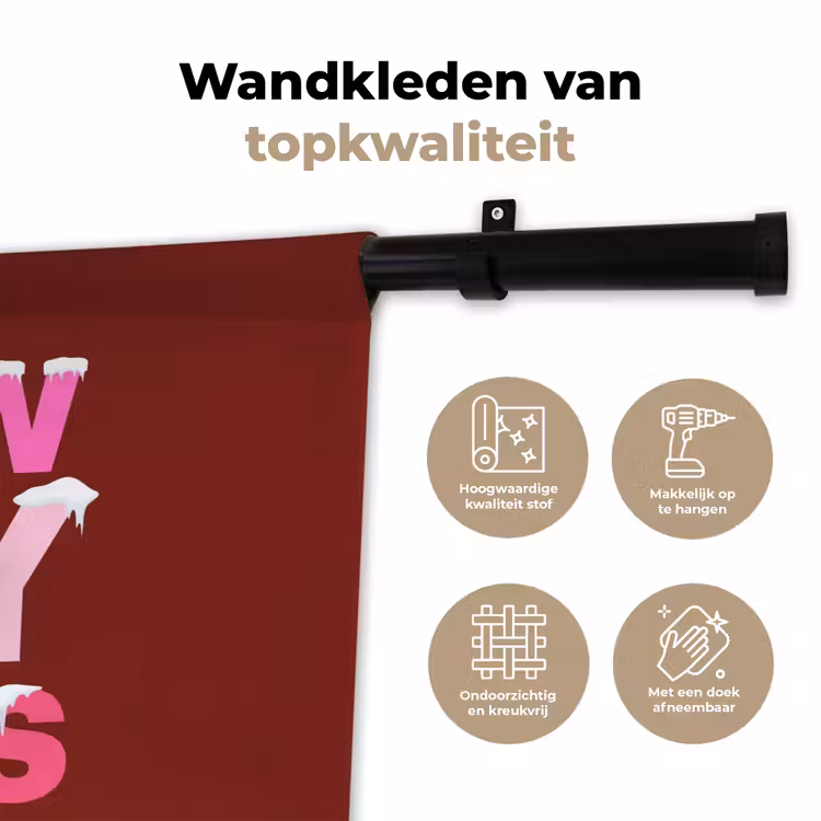 Wandkleed - Kerst - Tekst - Sneeuw - Rood - Roze — 3