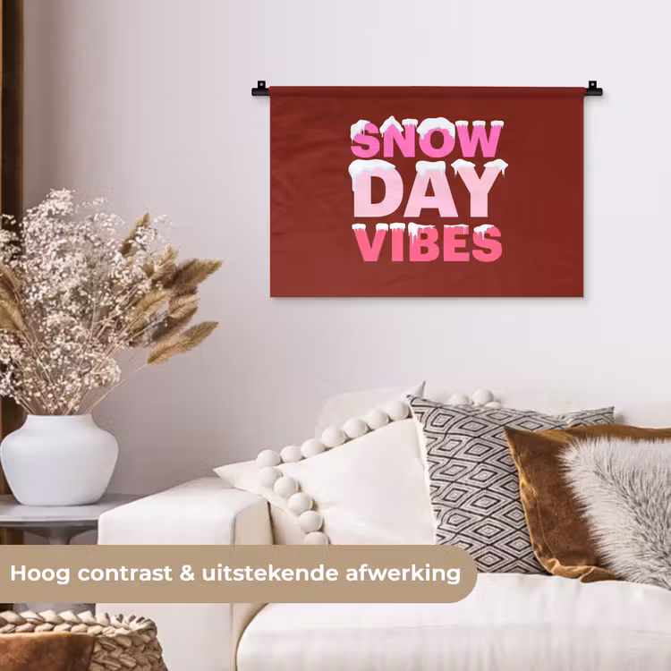 Wandkleed - Kerst - Tekst - Sneeuw - Rood - Roze — 4