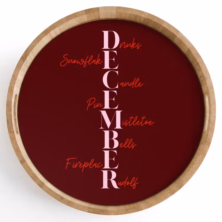 Dienblad - December - Tekst - Kerst - Burgundy