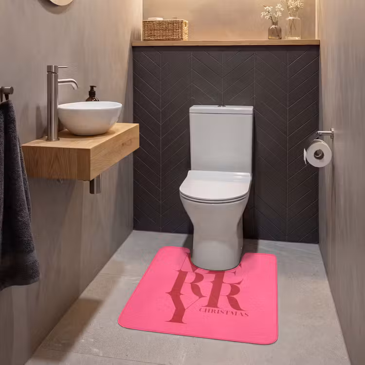 Wc Mat - Merry - Tekst - Kerst - Roze — 2