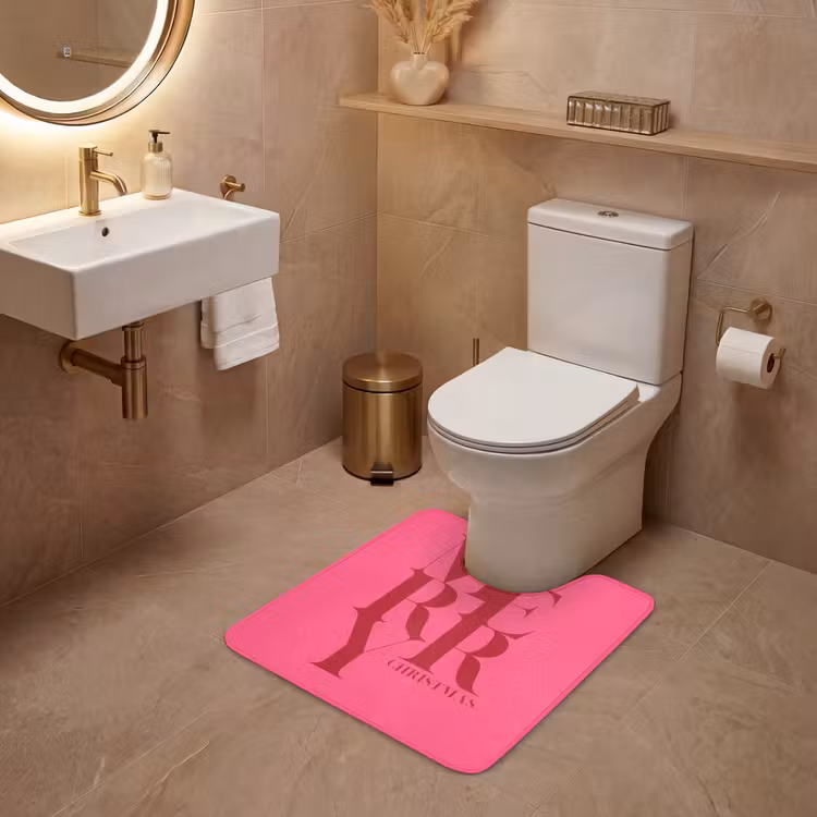 Wc Mat - Merry - Tekst - Kerst - Roze — 3