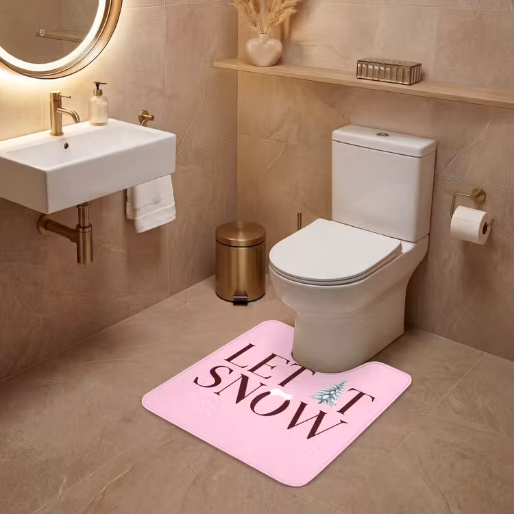 Wc Mat - Kerst - Tekst - Sneeuw - Roze — 3
