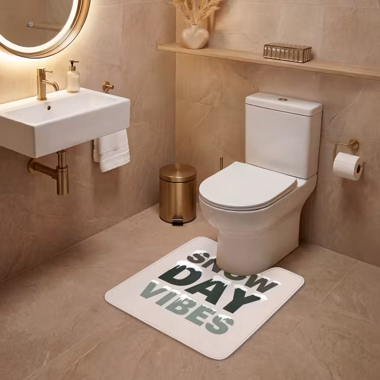 Wc Mat - Sneeuw - Tekst - Kerst - Beige — 3