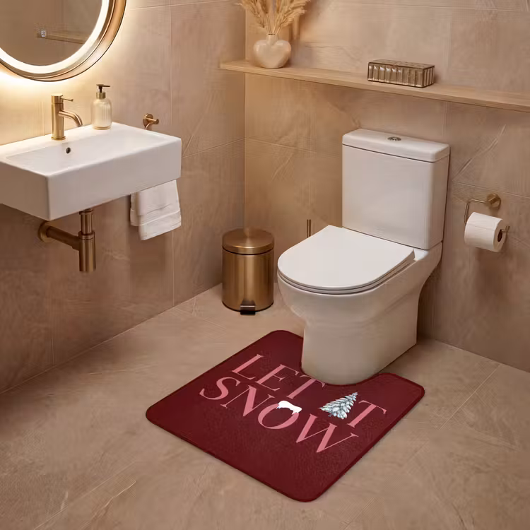 Wc Mat - Tekst - Kerst - Sneeuw - Roze — 3