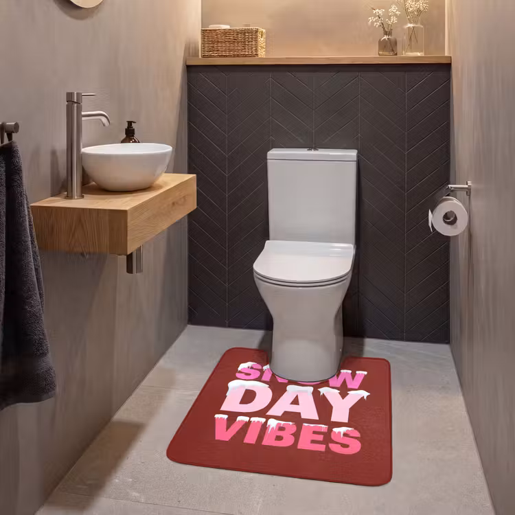 Wc Mat - Kerst - Tekst - Sneeuw - Rood - Roze — 2
