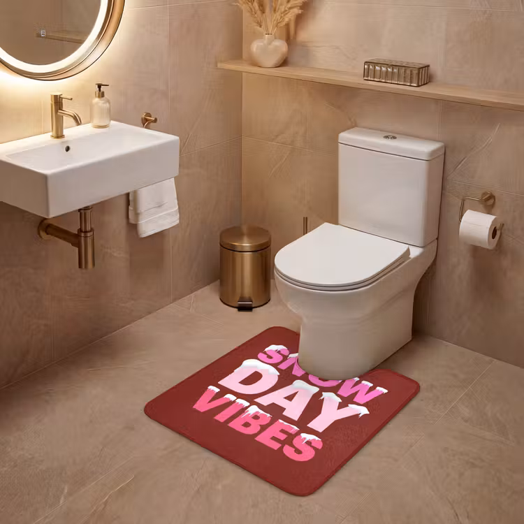 Wc Mat - Kerst - Tekst - Sneeuw - Rood - Roze — 3