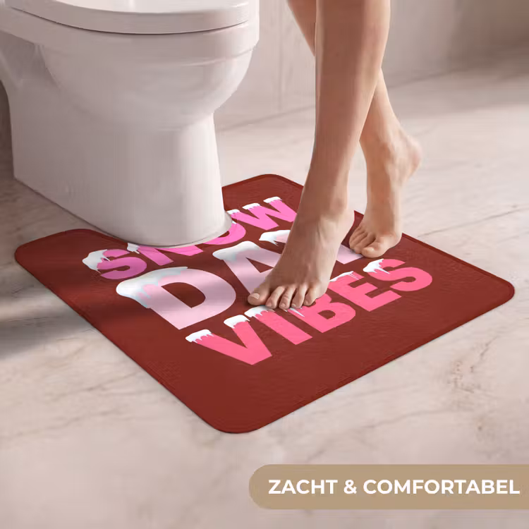 Wc Mat - Kerst - Tekst - Sneeuw - Rood - Roze — 5