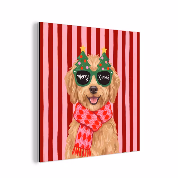 Aluminium schilderij - Hond - Kerst - Rood — 1