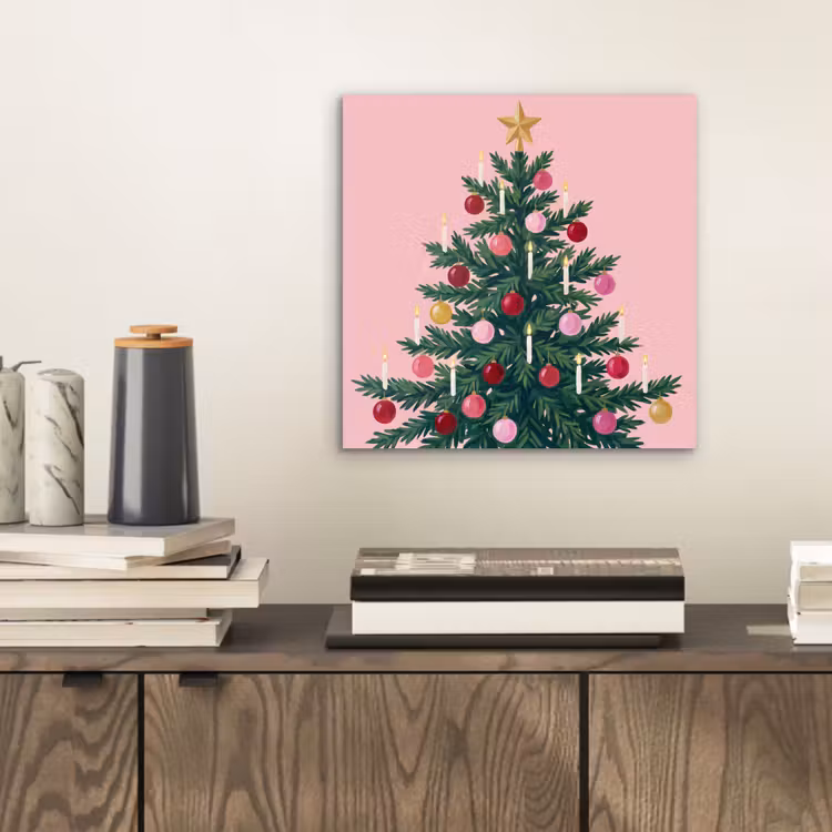 Aluminium schilderij - Kerstboom - Kerst - Roze — 2