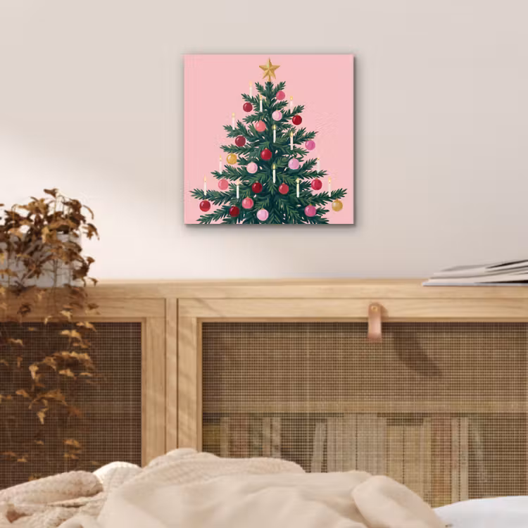 Aluminium schilderij - Kerstboom - Kerst - Roze — 4