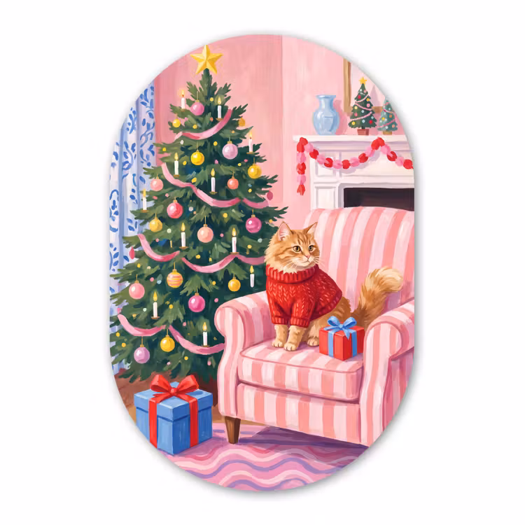 Muurovaal aluminium - Kat - Kerst - Interieur — 1