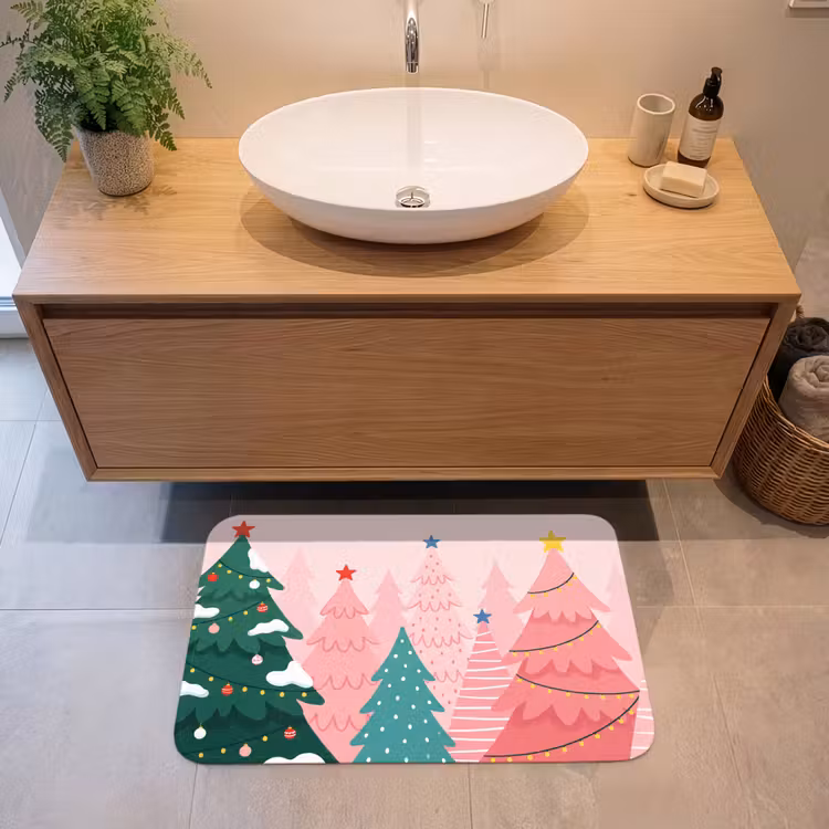 Badmat - Kerstbomen - Illustratie - Roze — 2