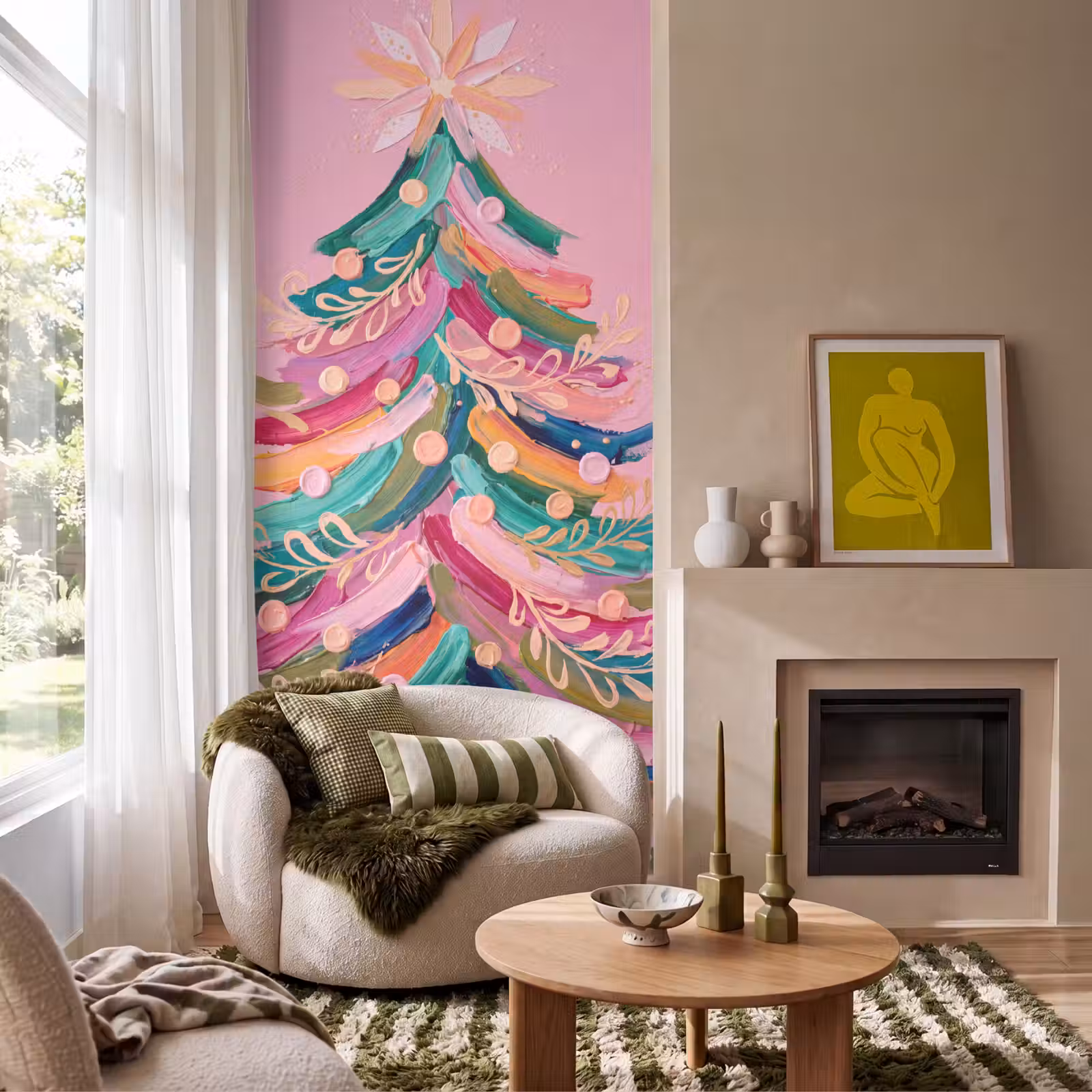 Behang - Kerstboom - Abstract - Kleurrijk β 1