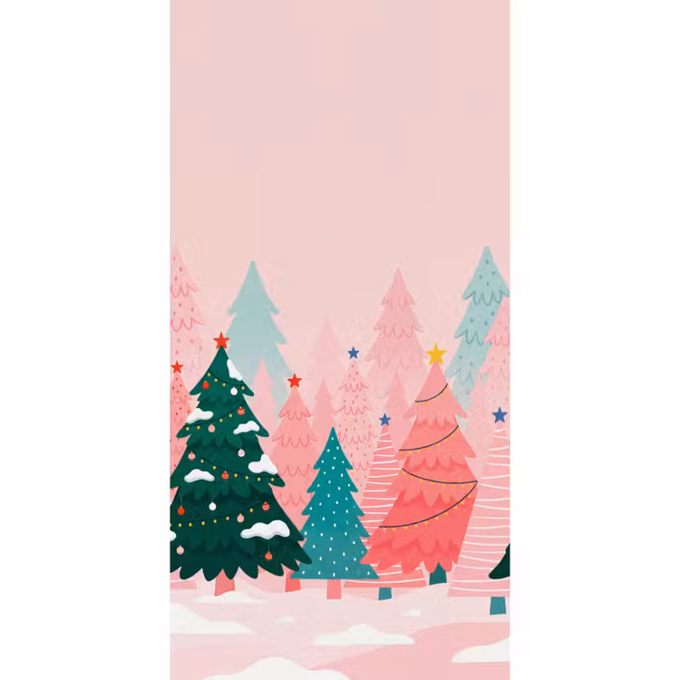 Behang - Kerstbomen - Illustratie - Roze — 2