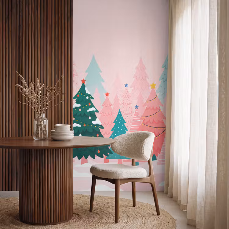 Behang - Kerstbomen - Illustratie - Roze — 4